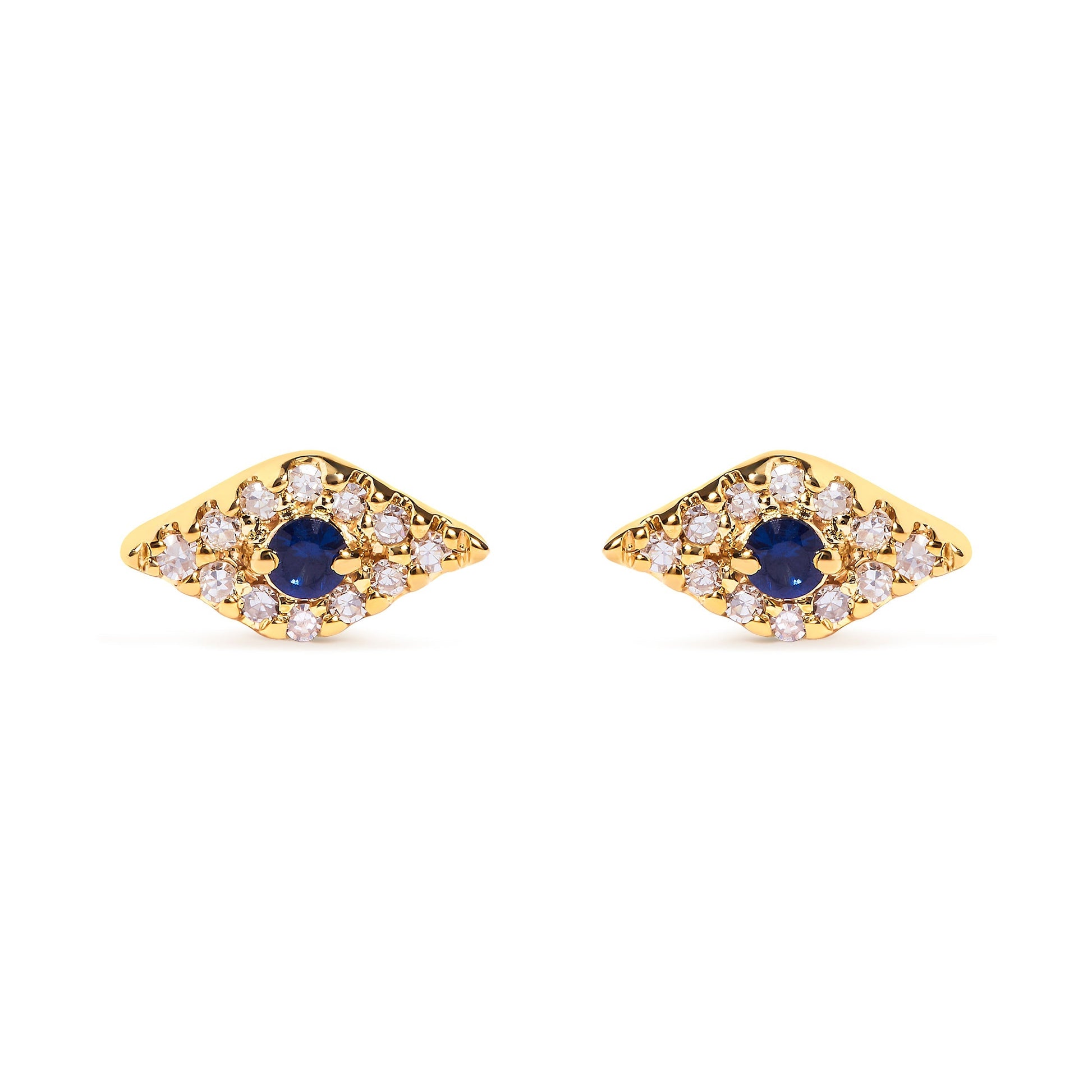 10K Yellow Gold Blue Sapphire and Diamond Accent Evil Eye Stud Earring (H-I Color, I1-I2 Clarity) Bids.com