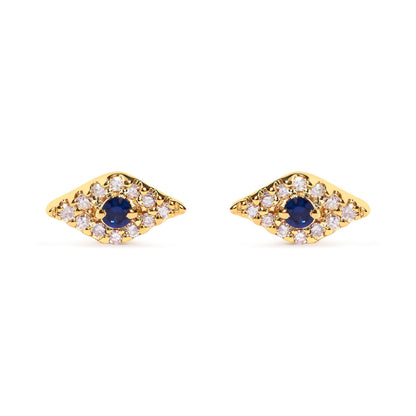 10K Yellow Gold Blue Sapphire and Diamond Accent Evil Eye Stud Earring (H-I Color, I1-I2 Clarity) Bids.com
