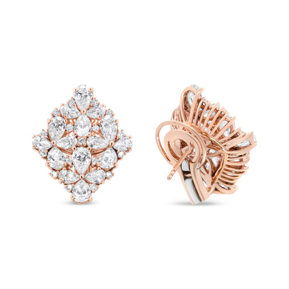 18K Rose Gold 8 1/3 Cttw Pear and Round Diamond Floral Cluster Omega Earrings (F-G Color, VS1-VS2 Clarity) Bids.com