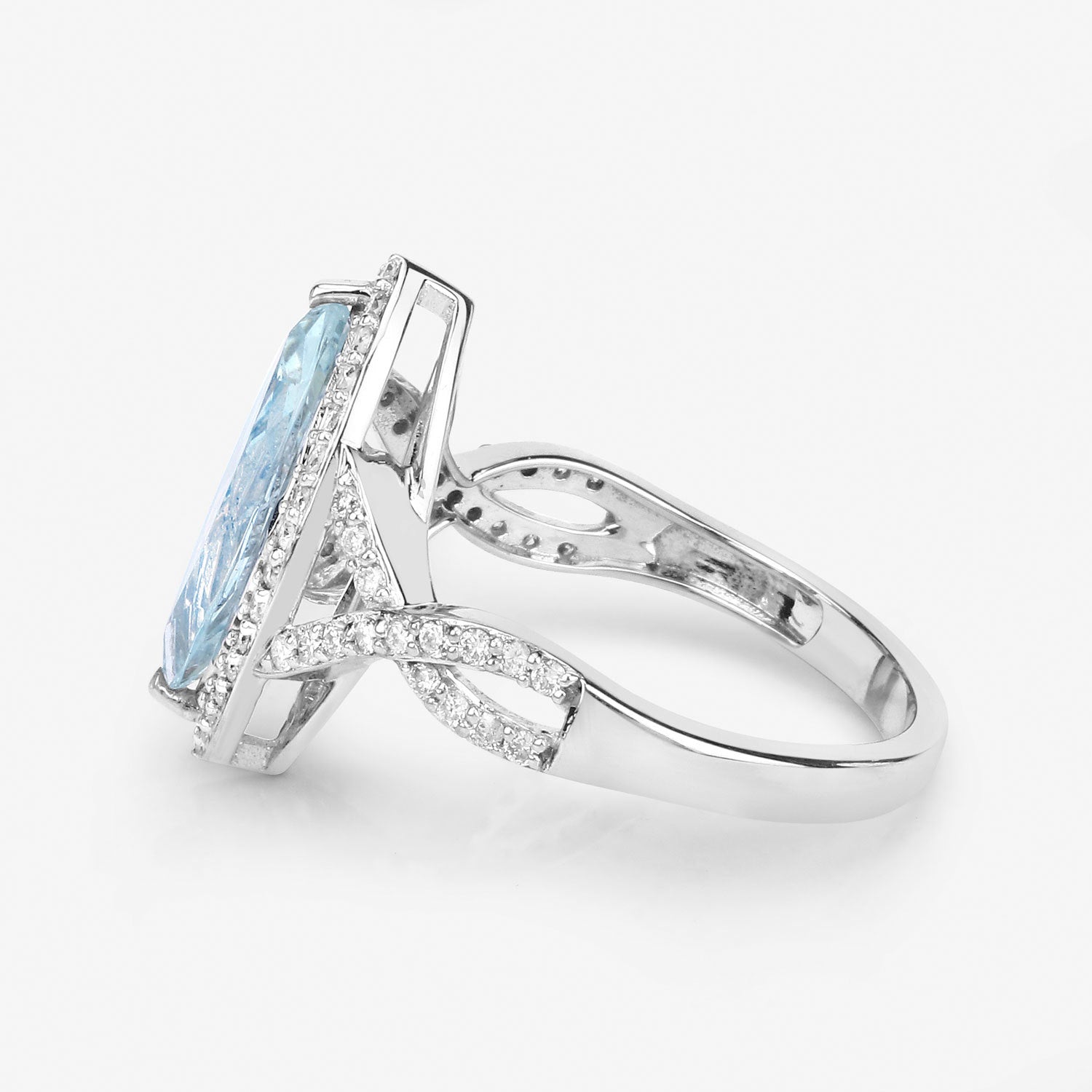 2.24 Carat Genuine Aquamarine and White Diamond 14K White Gold Ring Bids.com