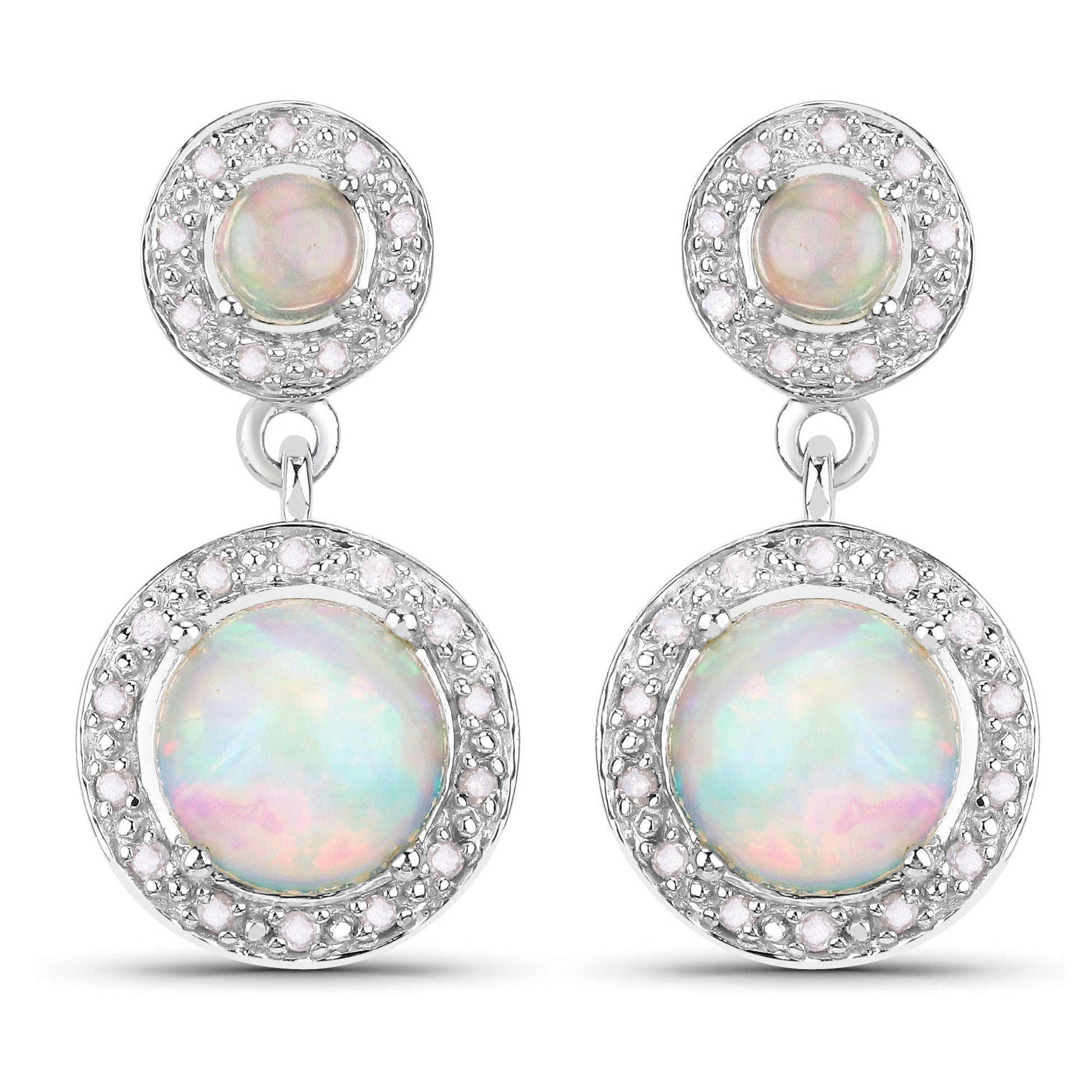 2.27 Carat Genuine Ethiopian Opal and White Diamond .925 Sterling Silver Earrings Bids.com