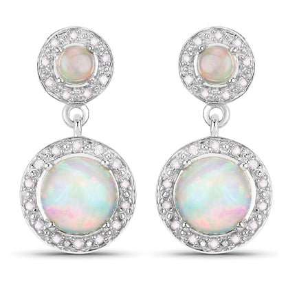 2.27 Carat Genuine Ethiopian Opal and White Diamond .925 Sterling Silver Earrings Bids.com