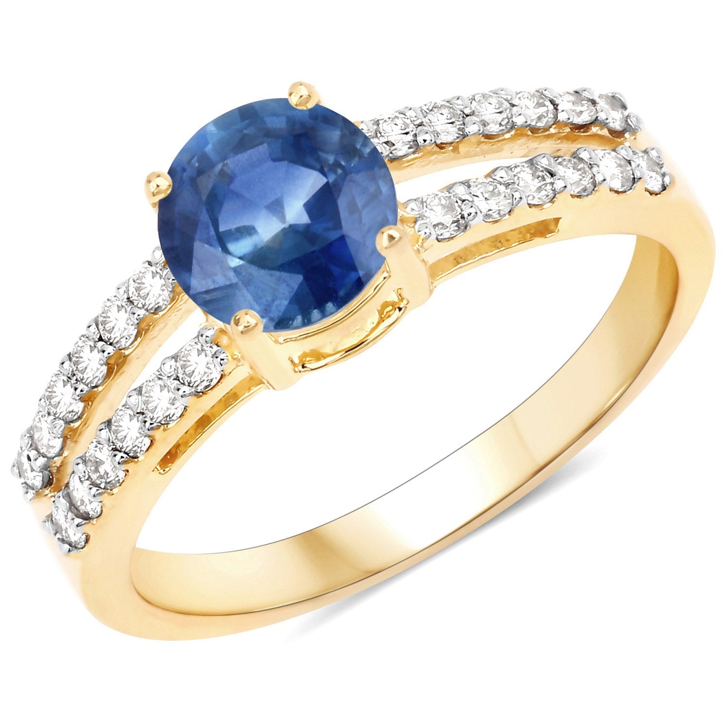 1.29 Carat Genuine Blue Sapphire and White Diamond 14K Yellow Gold Ring Bids.com
