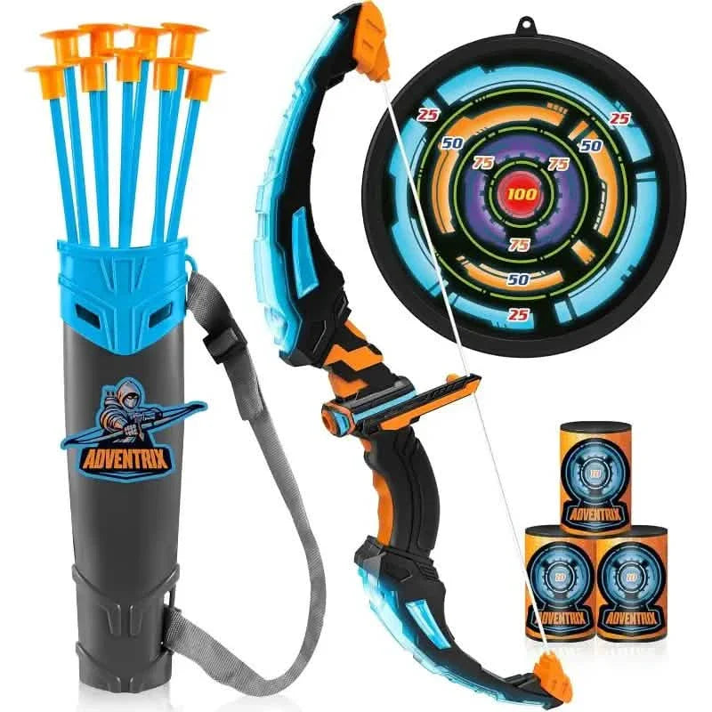 LED Bow & Arrow Toy Set for Kids Light-Up Archery Play Kit with Suction Cup Arrows (Blue/Green) DailySale