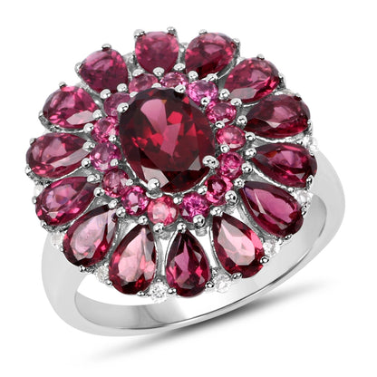 6.19 Carat Genuine Rhodolite and White Topaz .925 Sterling Silver Ring Bids.com