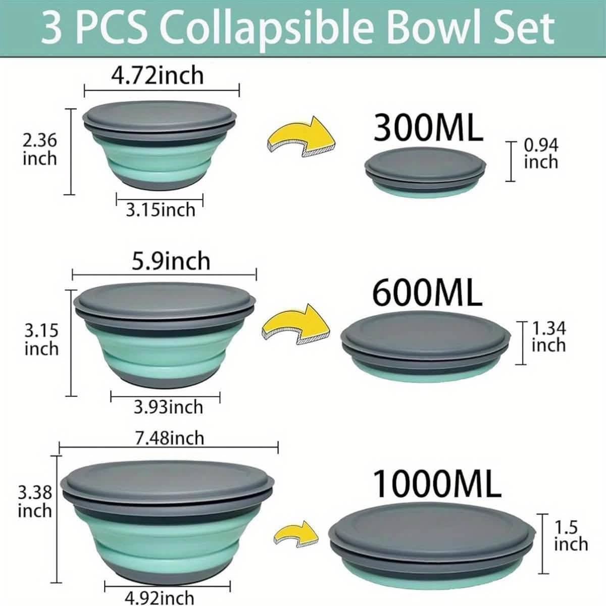 3 Foldable Silicone Camping Bowls with Lids – Blue & Pink DailySale