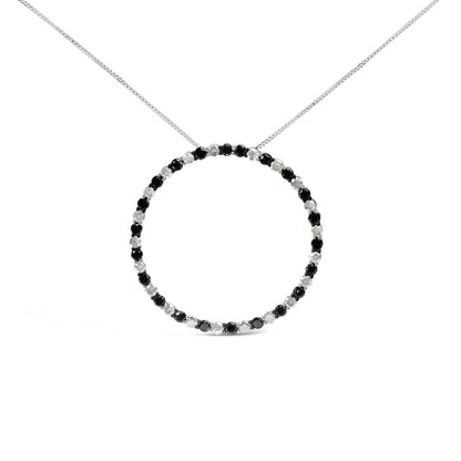 .925 Sterling Silver 3.0 Cttw Alternating Black and White Diamond Open Hoop Circle Pendant Necklace (H-I Color, I3 Clarity) - 18" Inches Bids.com