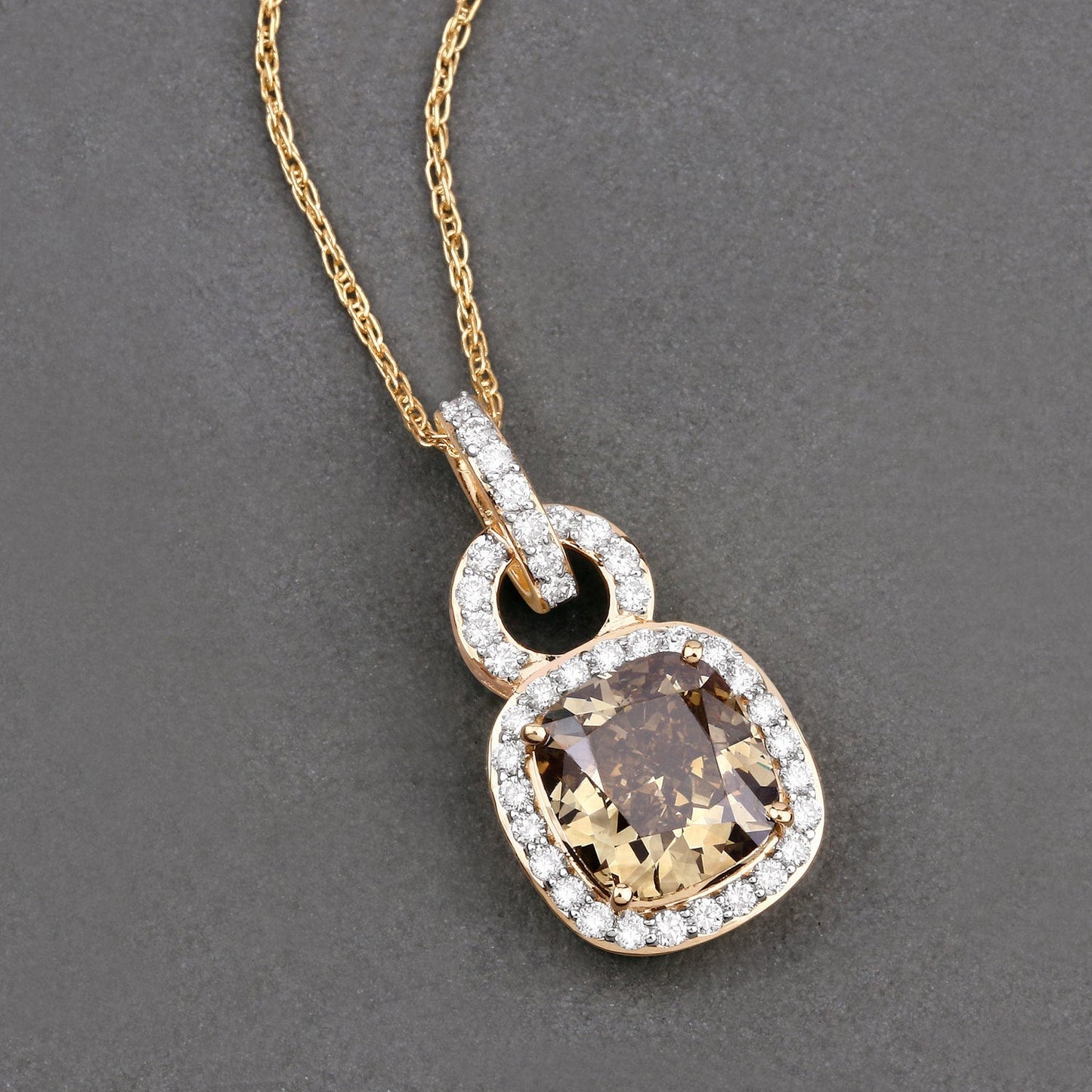 IGI Certified 2.50 Carat Genuine Brown Diamond Center and 0.31cttw White Diamond 18K Yellow Gold Pendant (2.81cttw) Bids.com