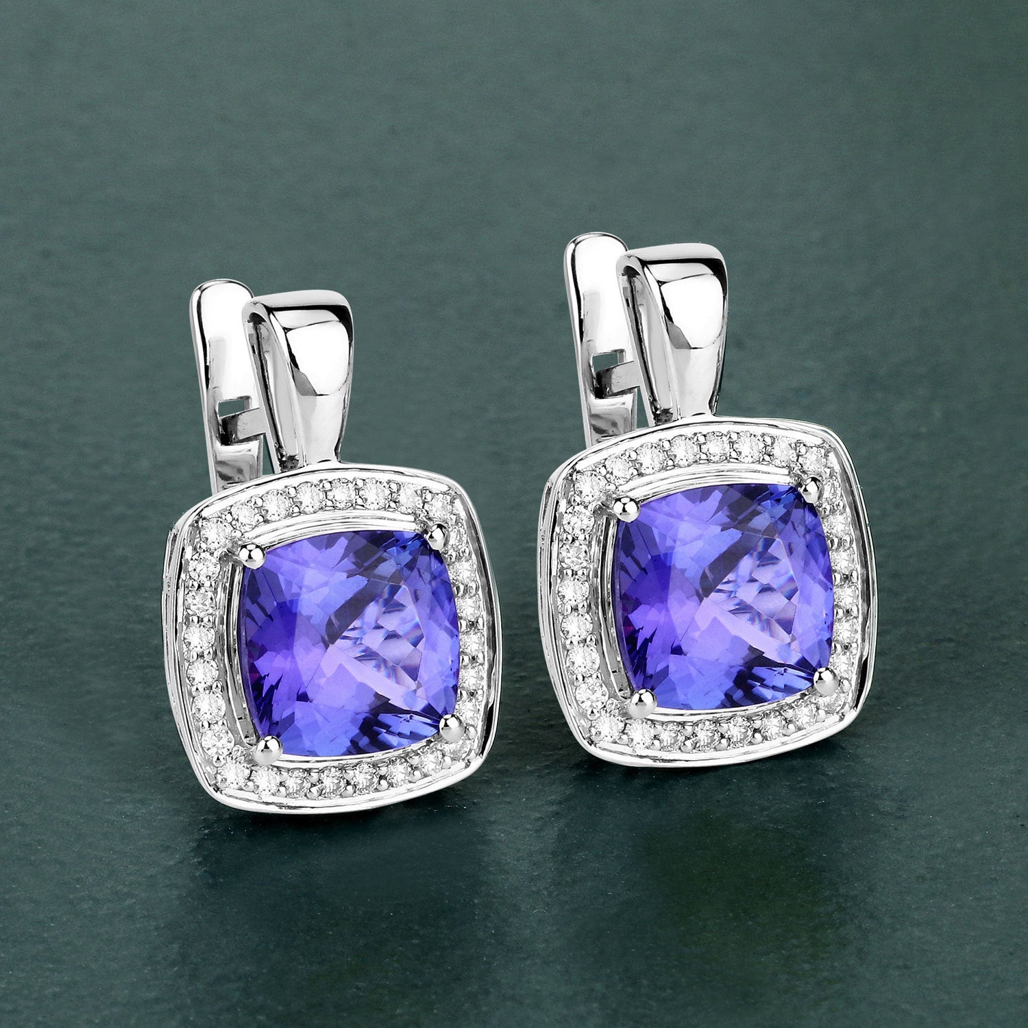 5.95 Carat Genuine Tanzanite and White Diamond 14K White Gold Earrings Bids.com