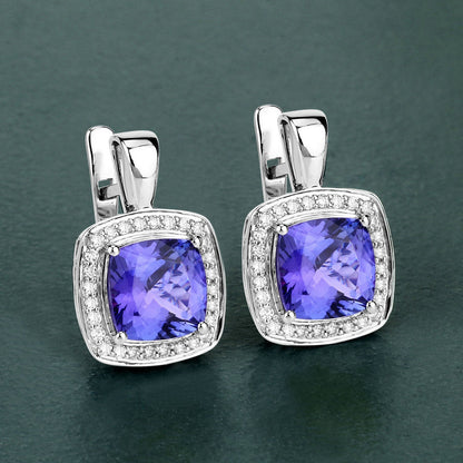 5.95 Carat Genuine Tanzanite and White Diamond 14K White Gold Earrings Bids.com
