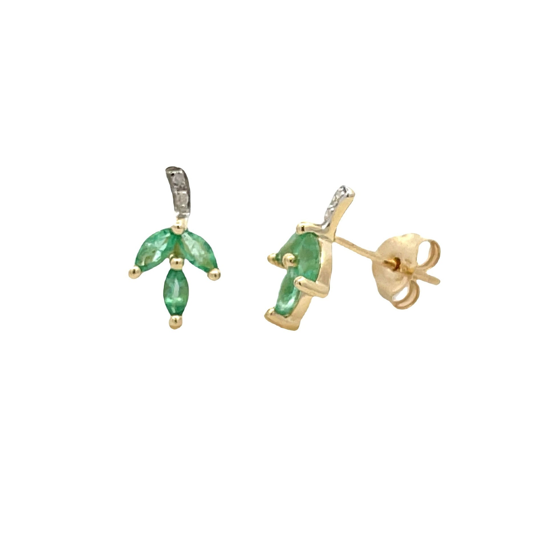Natural .39ct Emerald Diamond Earrings 10KT Yellow Gold Bids.com