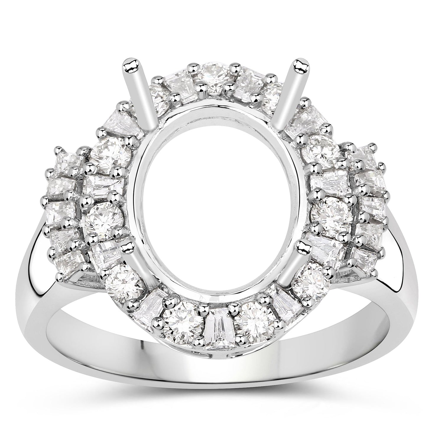 0.83 Carat Genuine White Diamond 14K White Gold Semi Mount Ring - holds 11x9mm Oval Gemstone Bids.com
