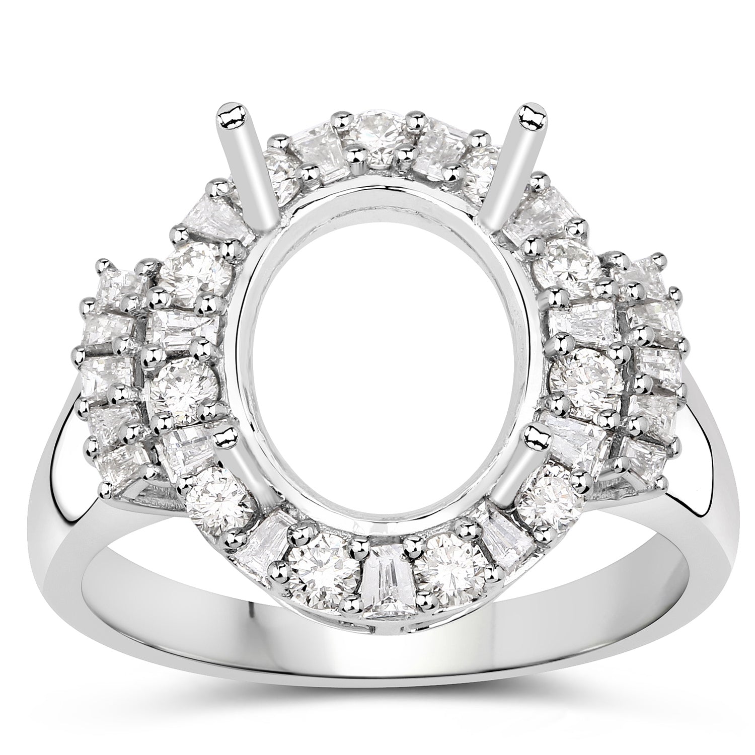 0.83 Carat Genuine White Diamond 14K White Gold Semi Mount Ring - holds 11x9mm Oval Gemstone Bids.com
