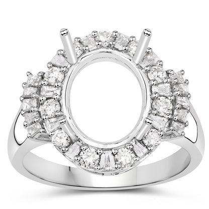 0.83 Carat Genuine White Diamond 14K White Gold Semi Mount Ring - holds 11x9mm Oval Gemstone Bids.com