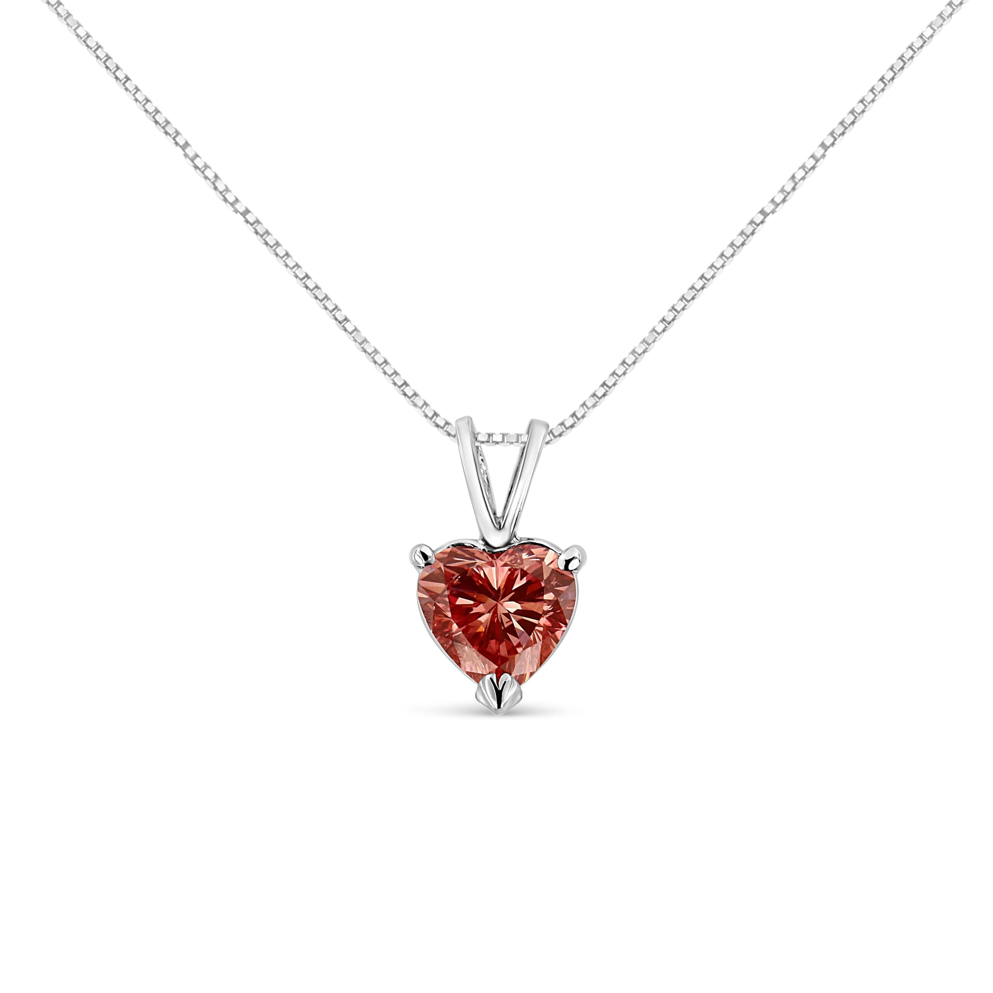 IGI Certified 14K White Gold Martini Set 1.00 Cttw Lab Grown Pink Heart Diamond Solitaire 18" Pendant Necklace (Pink Color, SI2 Clarity) Bids.com