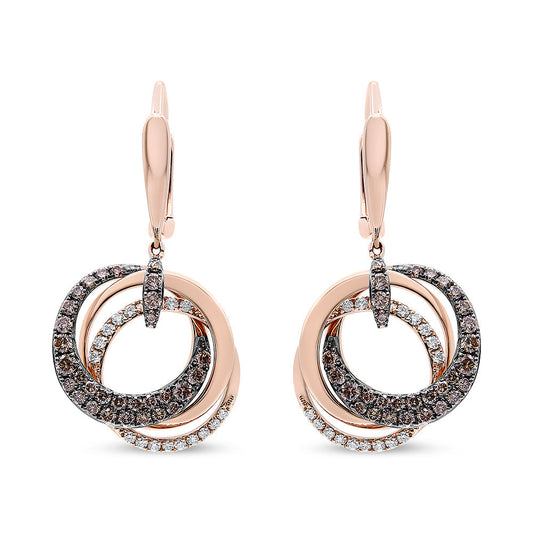14K Rose Gold 1.00 Cttw White and Brown Diamond Intertwining Hoops and Circle Dangle Earrings (H-I/Brown Color, SI1-SI2 Clarity) Bids.com