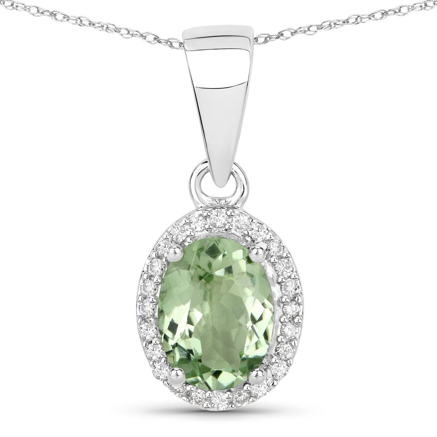 1.27 Carat Genuine Green Tourmaline and White Diamond 14K White Gold Pendant Bids.com