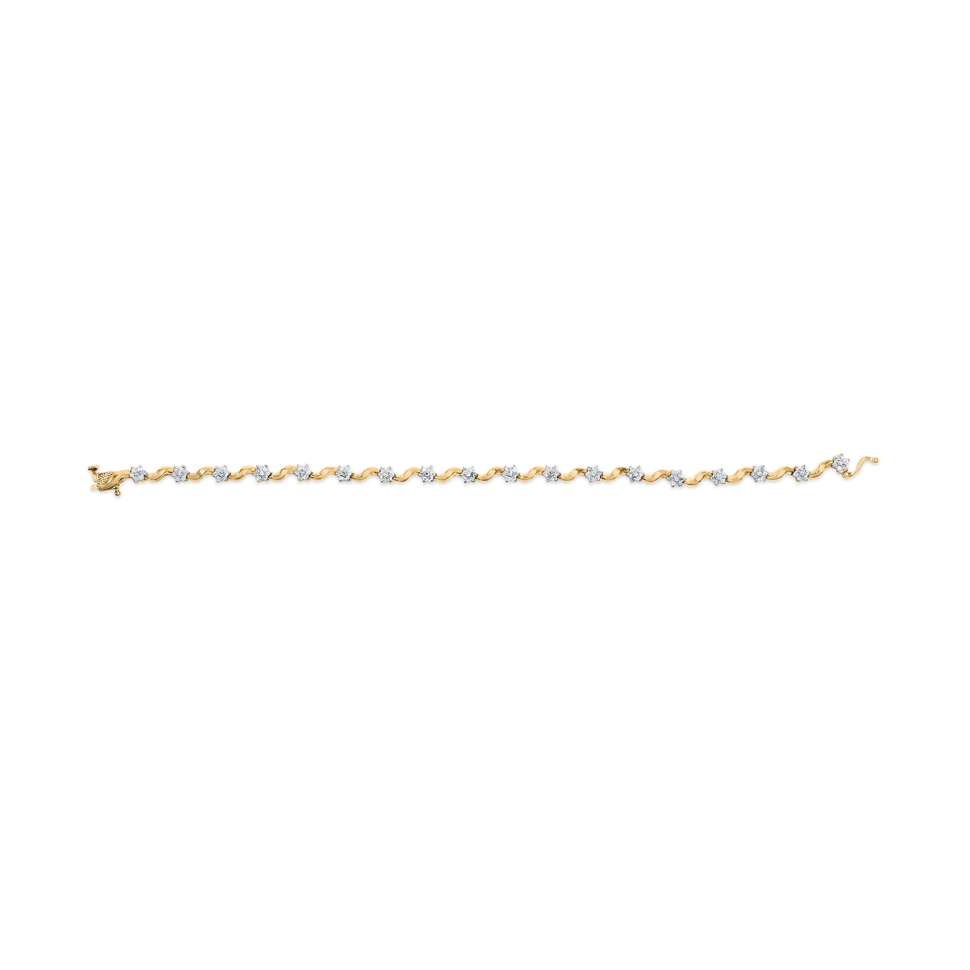 10k Yellow Gold 1.00 Cttw Round-Cut Diamond Floral S-Link 7.50" Bracelet (I-J Color, I2-I3 Clarity) Bids.com