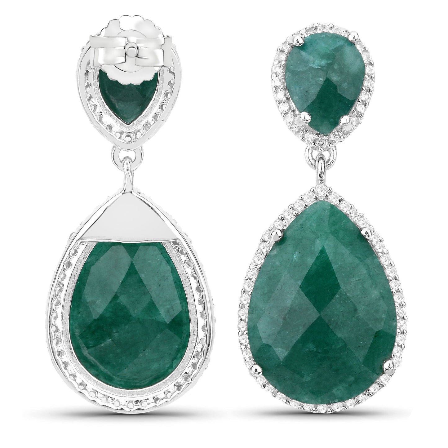 19.42 Carat Dyed Emerald and White Topaz .925 Sterling Silver Earrings Bids.com