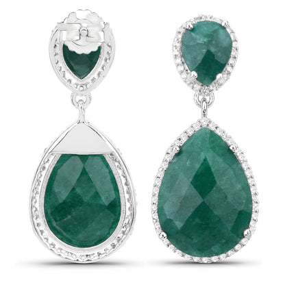 19.42 Carat Dyed Emerald and White Topaz .925 Sterling Silver Earrings Bids.com