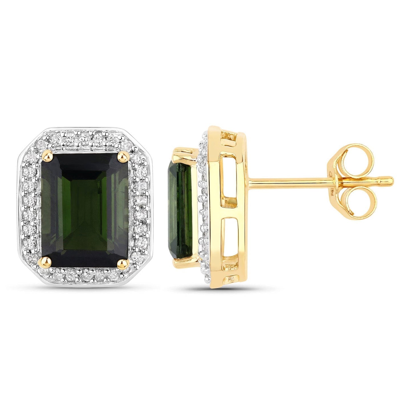 3.57 Carat Genuine Green Tourmaline and White Diamond 14K Yellow Gold Earrings Bids.com