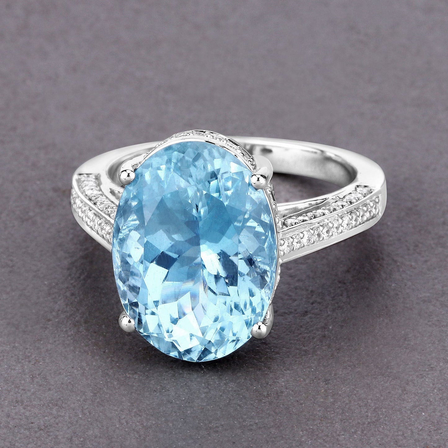 8.84 Carat Genuine Aquamarine and White Diamond 14K White Gold Ring Bids.com