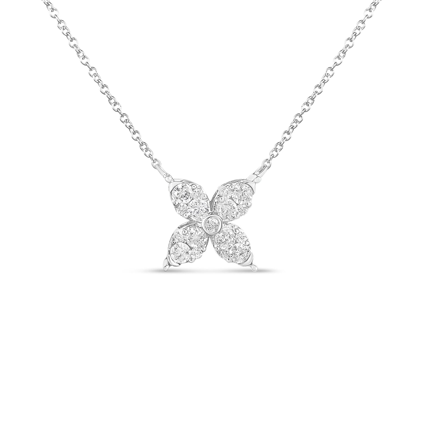 10K White Gold 1/2 Cttw Brilliant Round Diamond Marquise Shaped 4 Leaf Clover Adjustable 16-18" Inch Pendant Necklace (I-J Color, I1-I2 Clarity) Bids.com