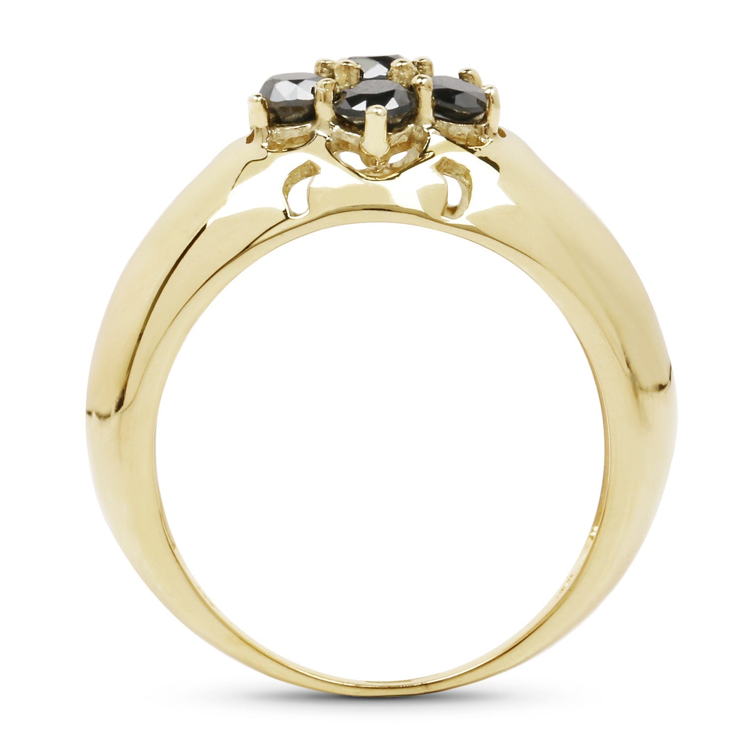 14K Yellow Gold Plated 0.98 Carat Genuine Black Diamond .925 Sterling Silver Ring Bids.com