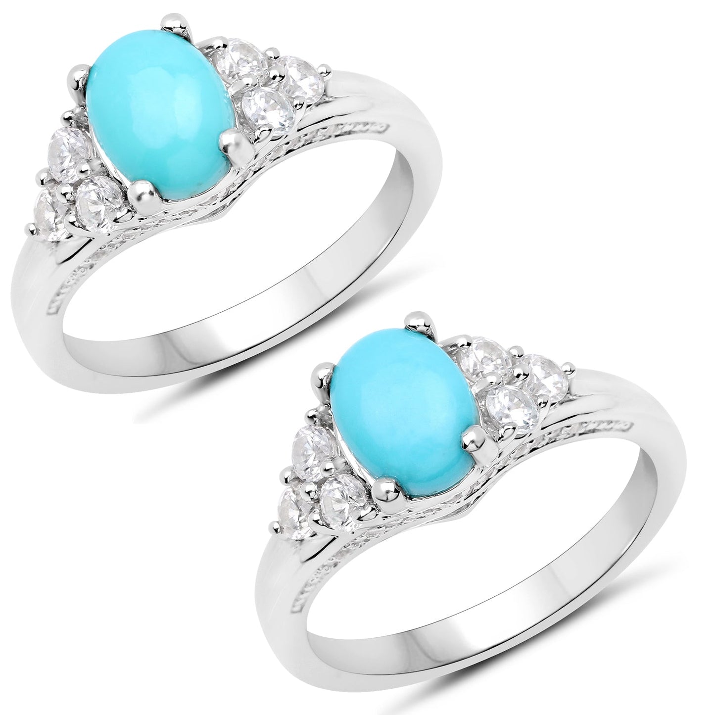 1.92 Carat Genuine Turquoise and White Zircon .925 Sterling Silver Ring Bids.com