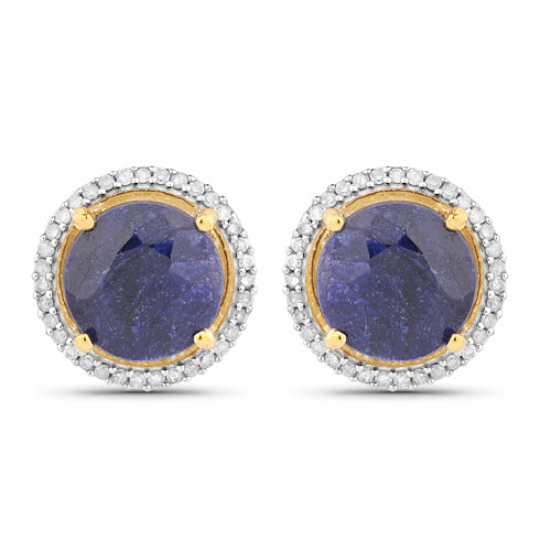 5.20 Carat Dyed Sapphire and White Diamond .925 Sterling Silver Earrings Bids.com