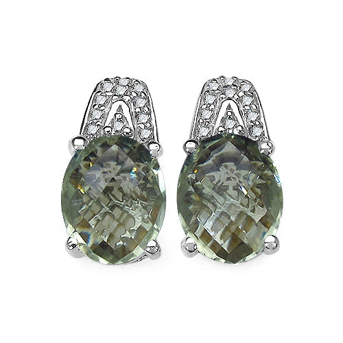 5.25 Carat Genuine Green Amethyst and 0.15 ct.t.w Genuine Diamond Accents Sterling Silver Earrings Bids.com