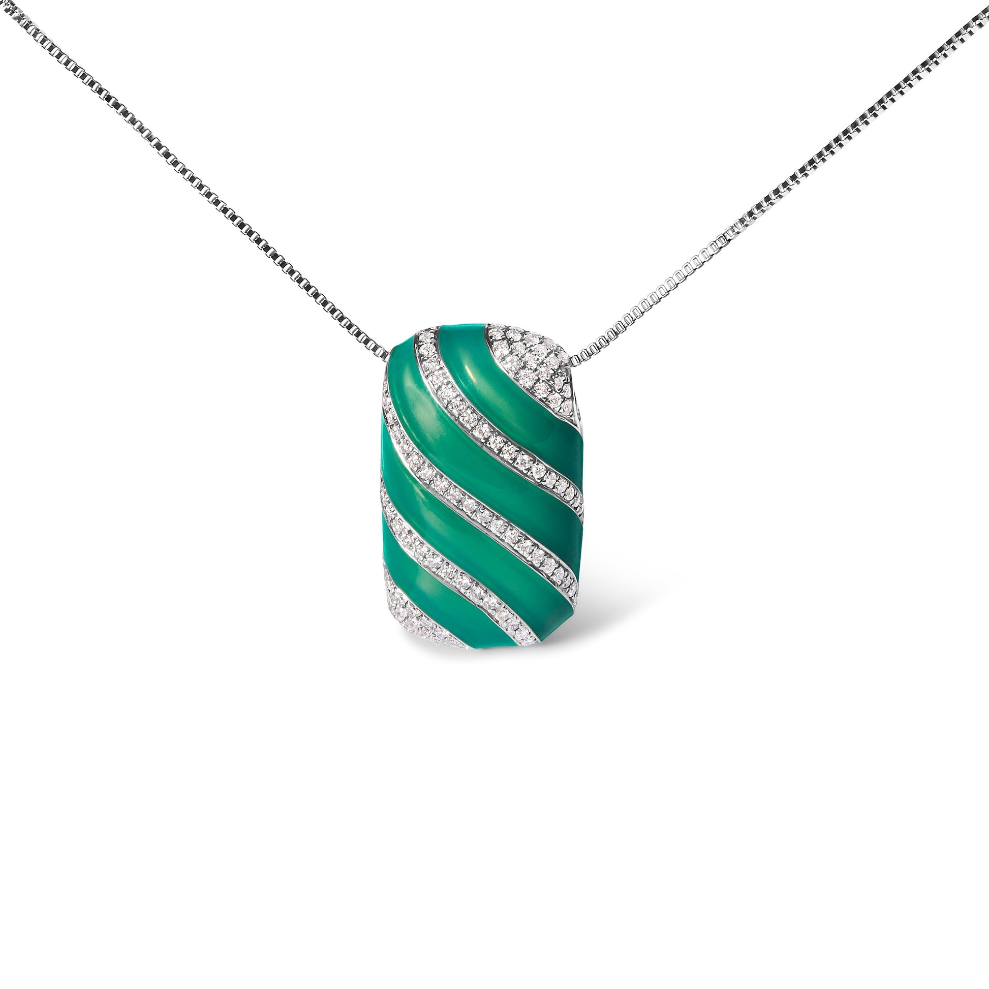 .925 Sterling Silver Turquoise Enamel and 1/2 Cttw Diamond Block 18" Pendant Necklace (F-G Color, VS1-VS2 Clarity) Bids.com