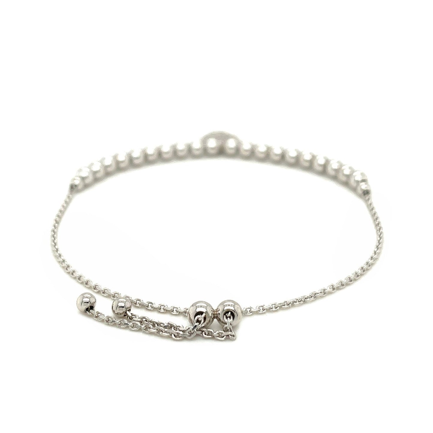 Adjustable Bead Bracelet with Round Charm and Cubic Zirconias in Sterling Silver Bids.com