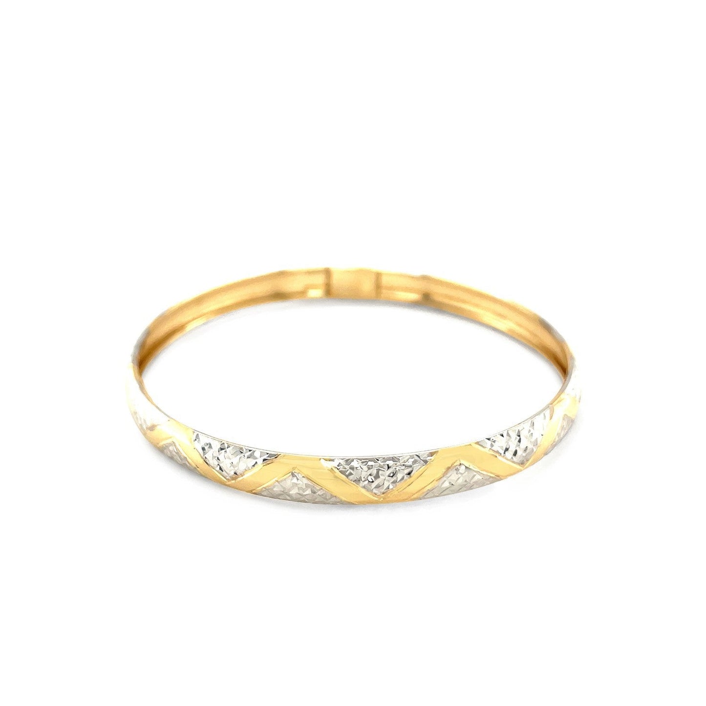 10k Two-Tone Gold Textured Zigzag Style Bangle Bids.com