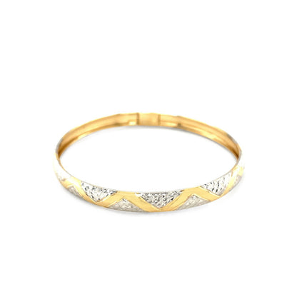 10k Two-Tone Gold Textured Zigzag Style Bangle Bids.com