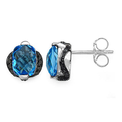 3.74 Carat Genuine Blue Topaz & Black Diamond .925 Sterling Silver Earrings Bids.com