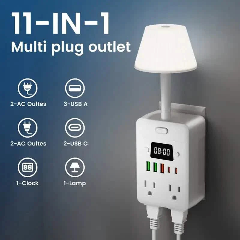 11-in-1 Multifunctional Power Strip with Desk Lamp, Clock, USB Ports & Surge Protection DailySale