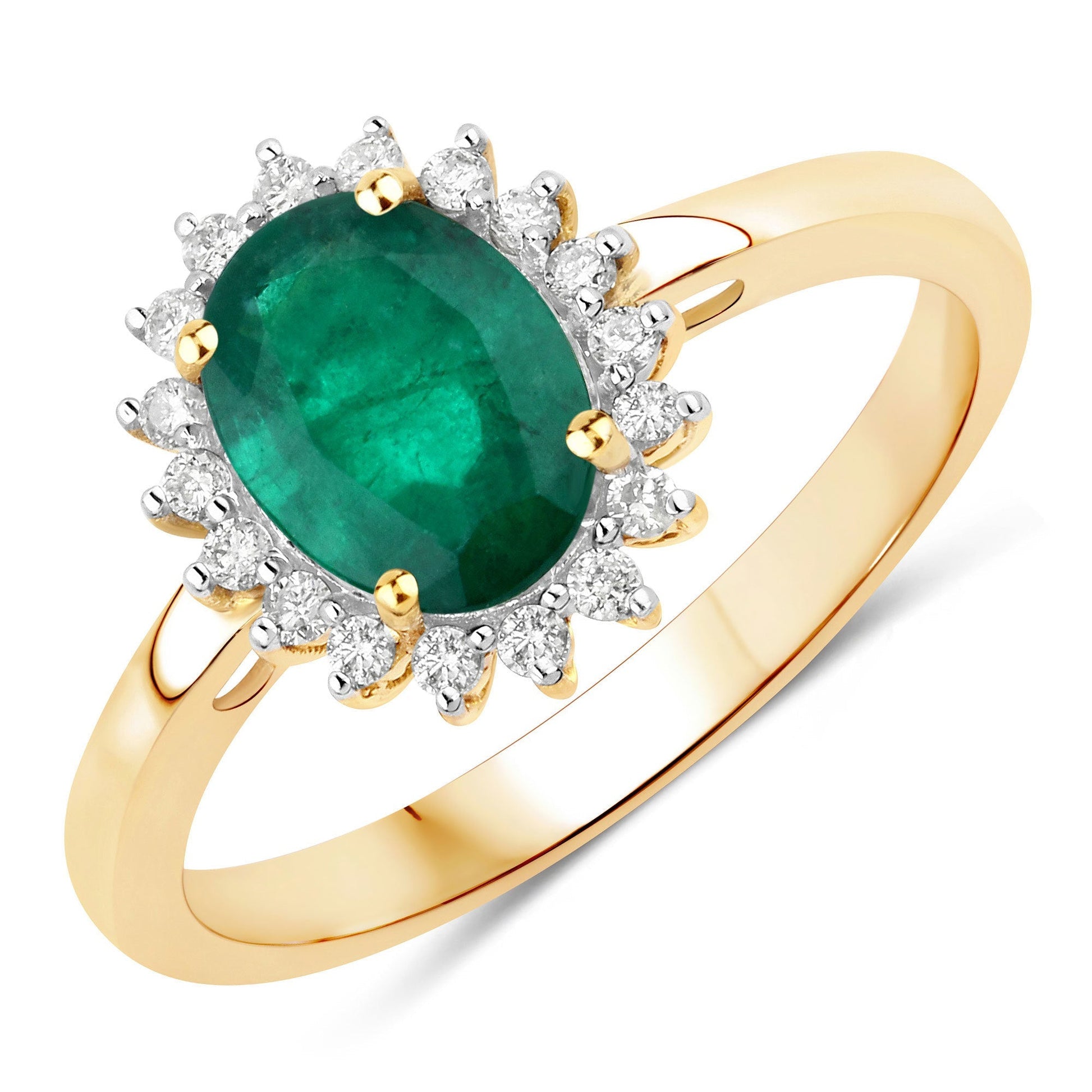 1.34 Carat Genuine Zambian Emerald and White Diamond 14K Yellow Gold Ring Bids.com