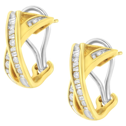 14K Yellow and White Gold 1/2 TDW "X" Shape Cross Over Diamond Hoop Earrings (I-J, I2-I3) Bids.com