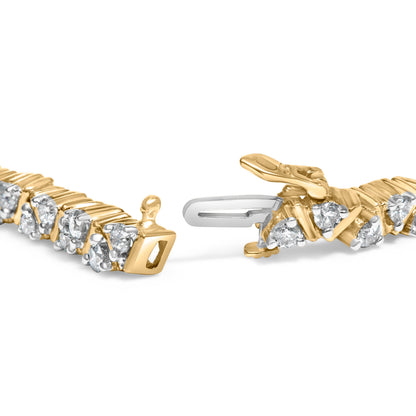 14K Yellow Gold 4.00 Cttw Diamond Triangle Link Tennis Bracelet (H-I Color, I1-I2 Clarity) - 7" Inches Bids.com
