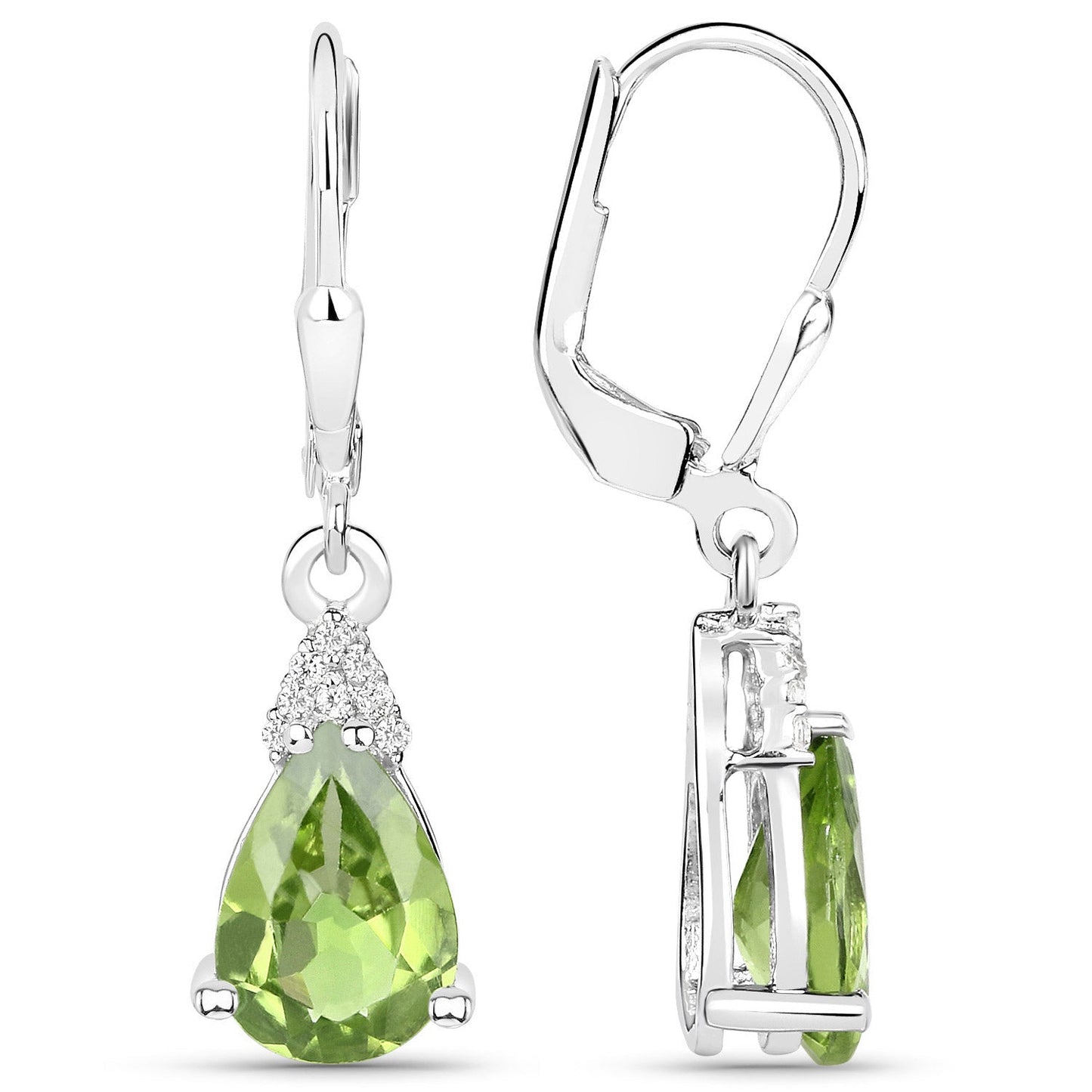 2.80 Carat Genuine Peridot and White Zircon .925 Sterling Silver Earrings Bids.com