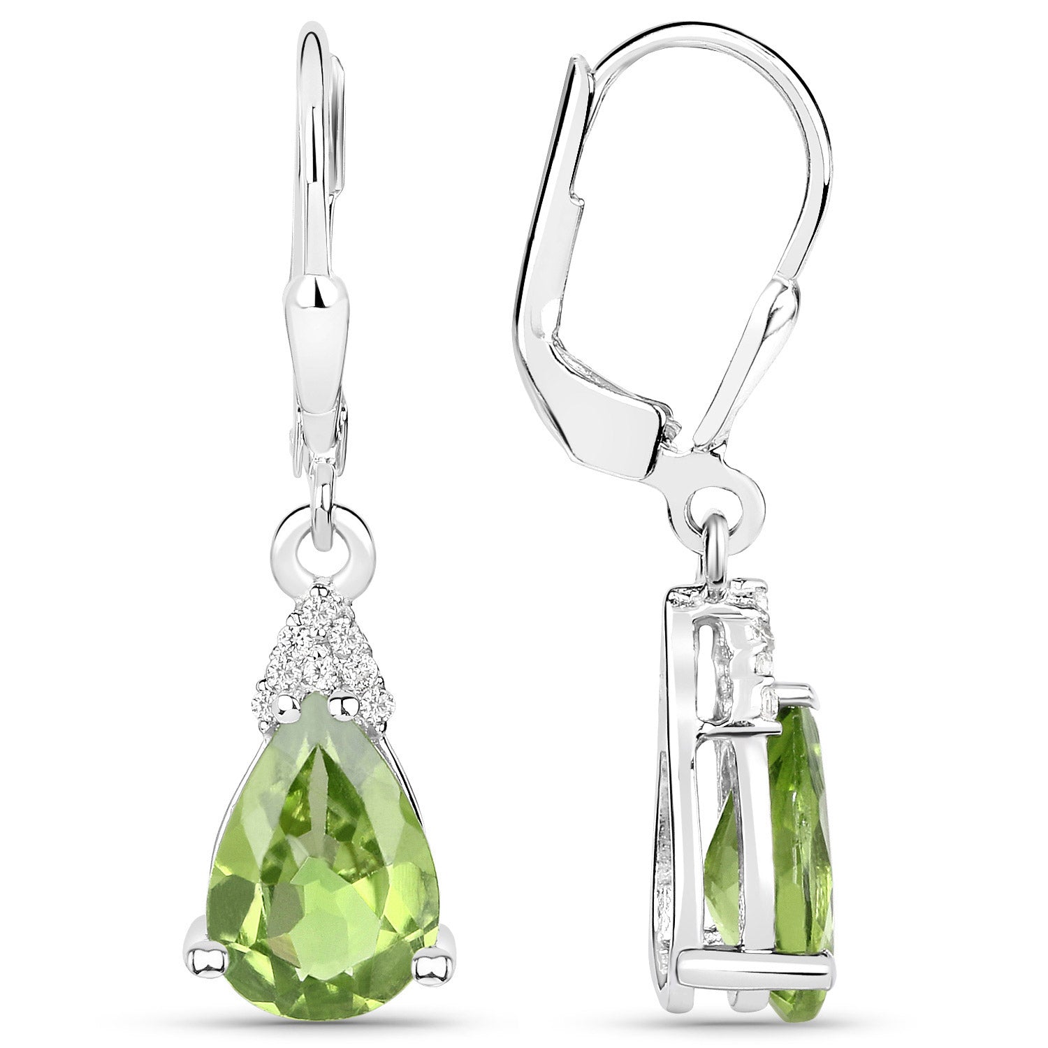 2.80 Carat Genuine Peridot and White Zircon .925 Sterling Silver Earrings Bids.com