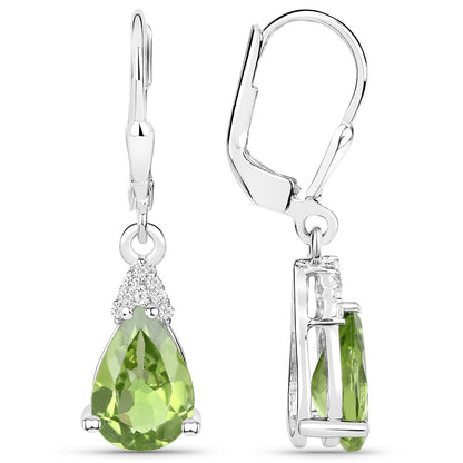 2.80 Carat Genuine Peridot and White Zircon .925 Sterling Silver Earrings Bids.com