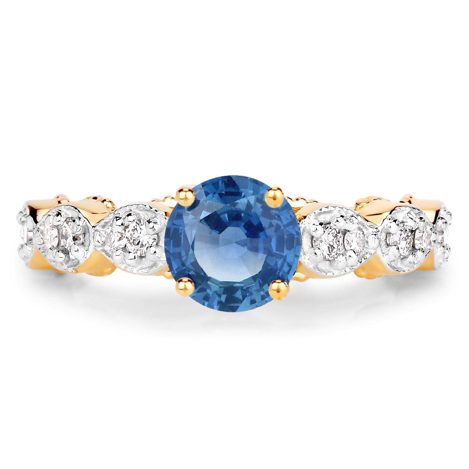 1.27 Carat Genuine Blue Sapphire and White Diamond 14K Yellow Gold Ring Bids.com