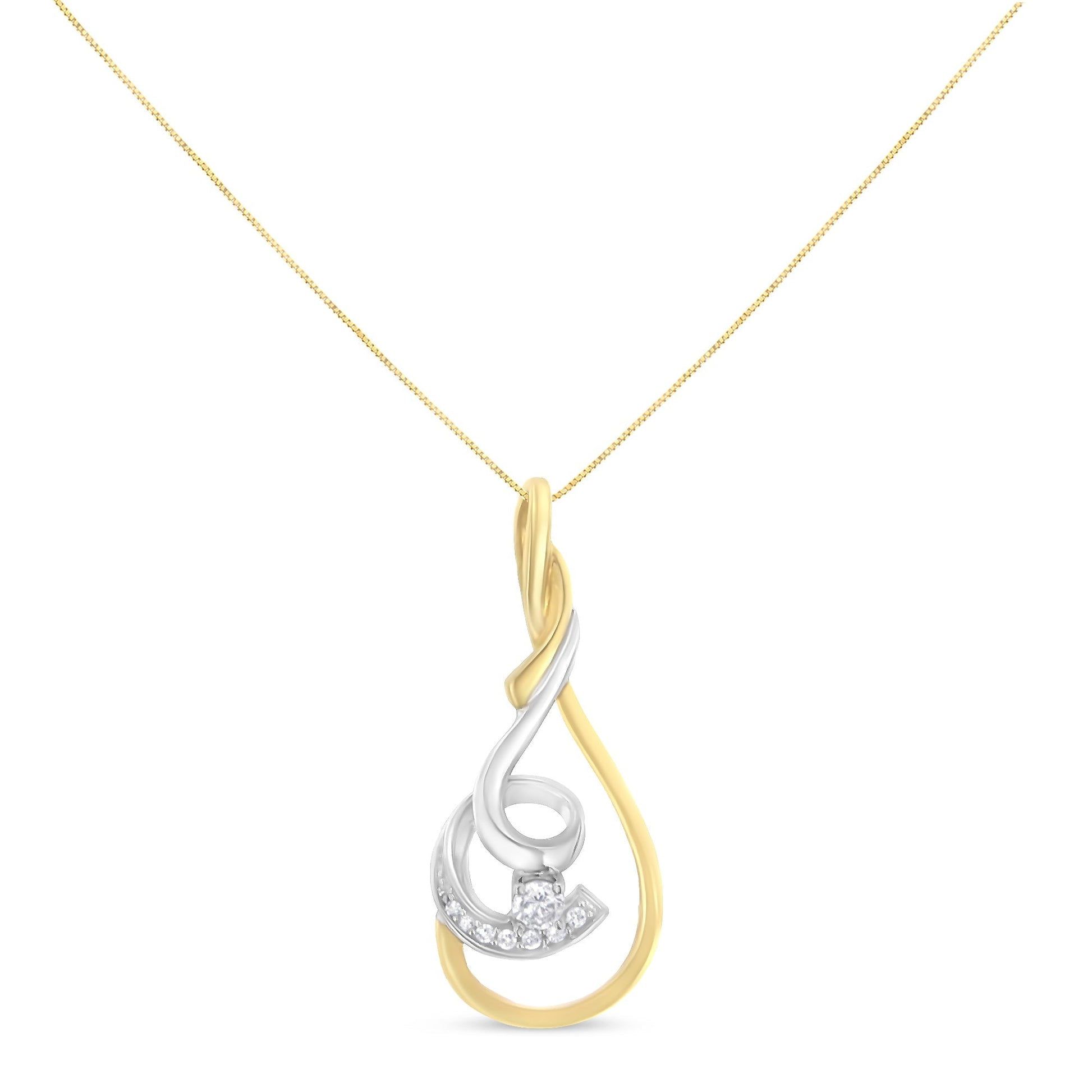 Espira 10K Two-Tone Yellow & White 1/6 Cttw Brilliant-Cut Diamond Layered Spiral 18" Pendant Necklace (H-I Color, I2-I3 Clarity) Bids.com