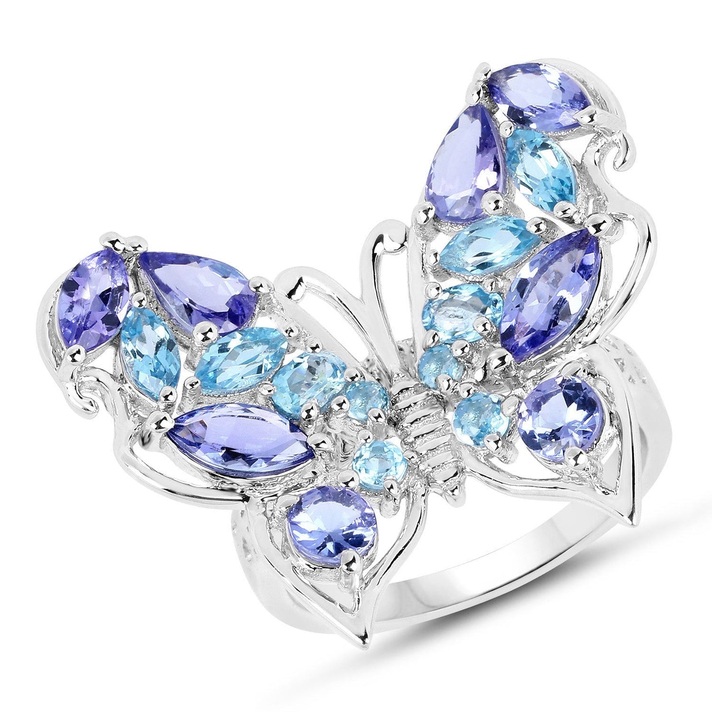 3.60 Carat Genuine Tanzanite and Swiss Blue Topaz .925 Sterling Silver Ring Bids.com