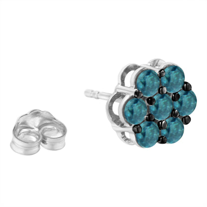 Sterling Silver Treated Blue Diamond Floral Stud Earrings (1 cttw, Blue Color, I2-I3 Clarity) Bids.com