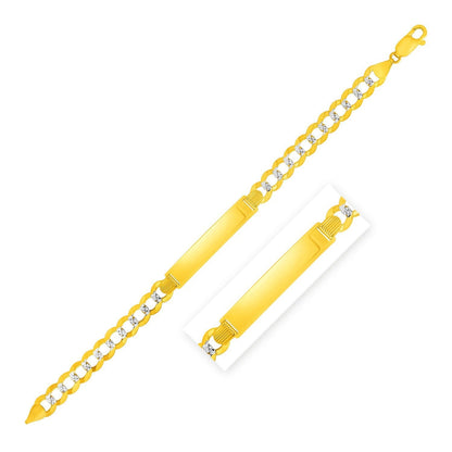 14k Two Tone Gold 8 1/2 inch Mens Curb Chain ID Bracelet with White Pave Bids.com