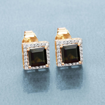 1.55 Carat Genuine Green Tourmaline and White Diamond 14K Yellow Gold Earrings Bids.com
