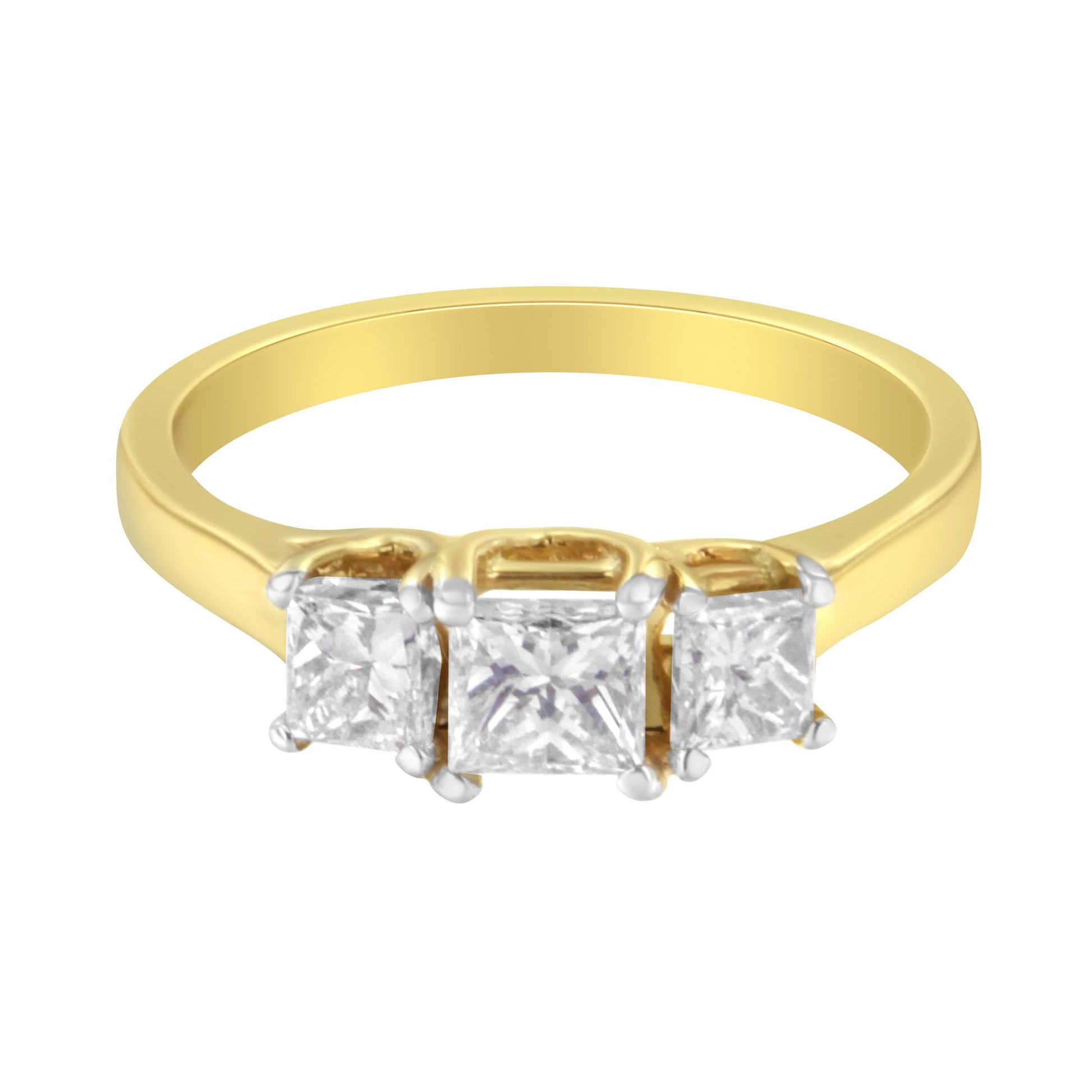 10K Yellow Gold Princess-Cut Diamond Three Stone Band Ring (1 Cttw, J-K Color, I1-I2 Clarity) - Size 6 Bids.com